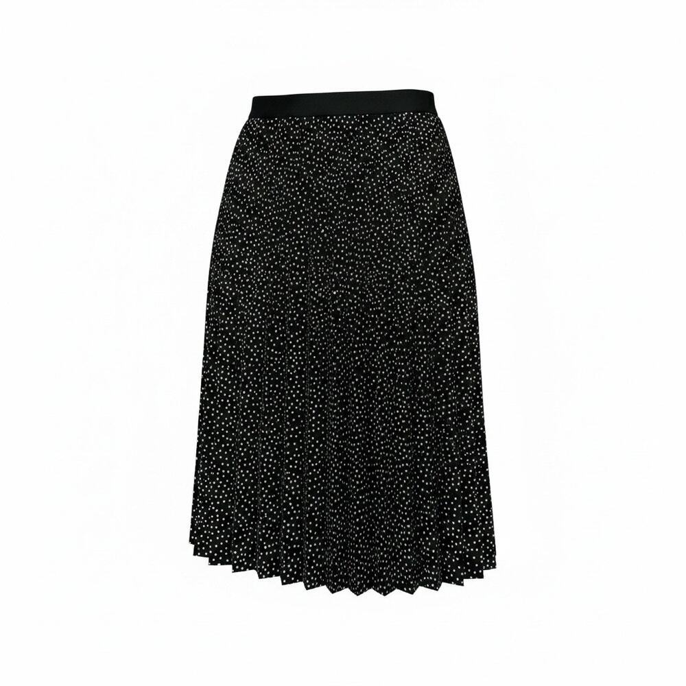 Metrowear Pleated Polka Dot Midi Skirt Black White A-Line Large Office Parisian